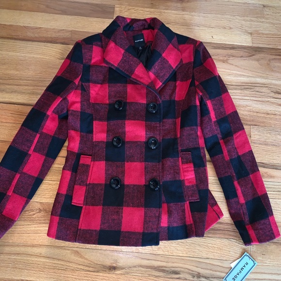 NWT Buffalo Plaid Wool Pea Coat Jacket - Picture 2 of 8